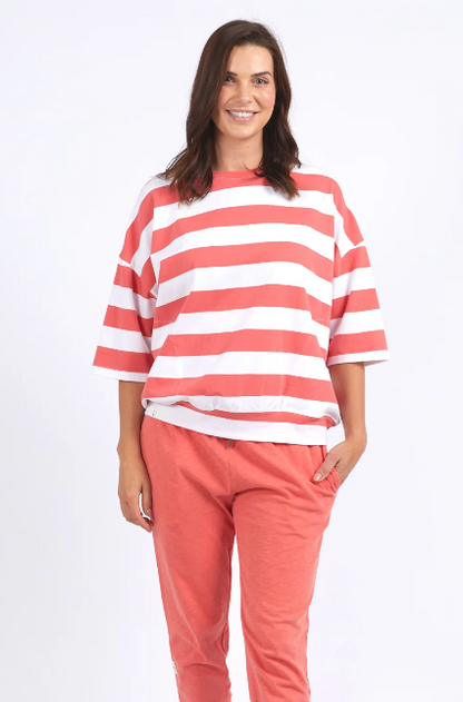 Mazie Block Stripe Sweat - Watermelon/White Stripe