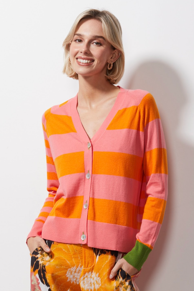 Multi Stripe Cardi - Flamingo