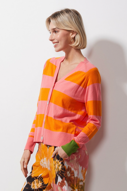 Multi Stripe Cardi - Flamingo