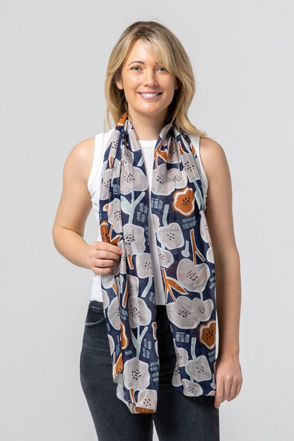 Native Hibiscus Silk Scarf - Ind/Rust/Nat