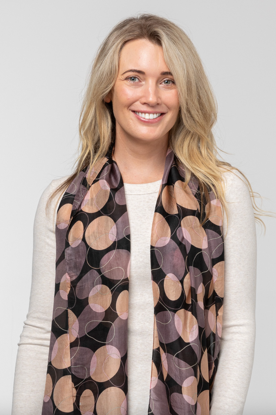 Organic Shapes Silk Scarf - Choc/Blush