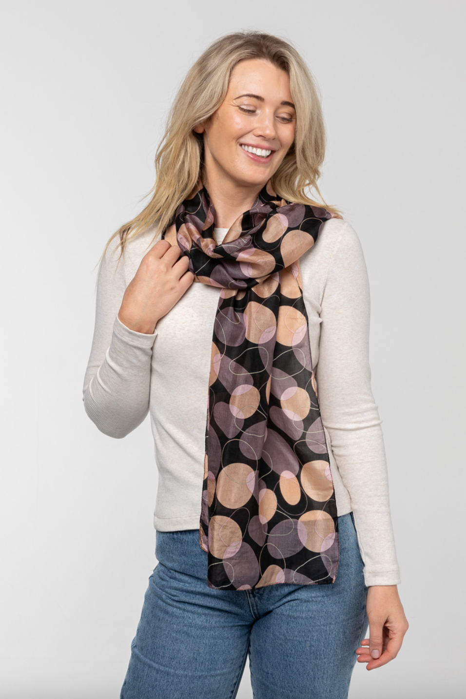 Organic Shapes Silk Scarf - Choc/Blush