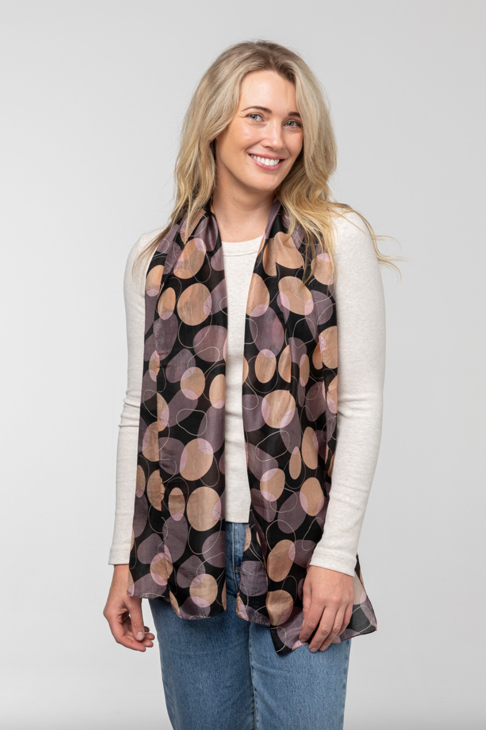 Organic Shapes Silk Scarf - Choc/Blush