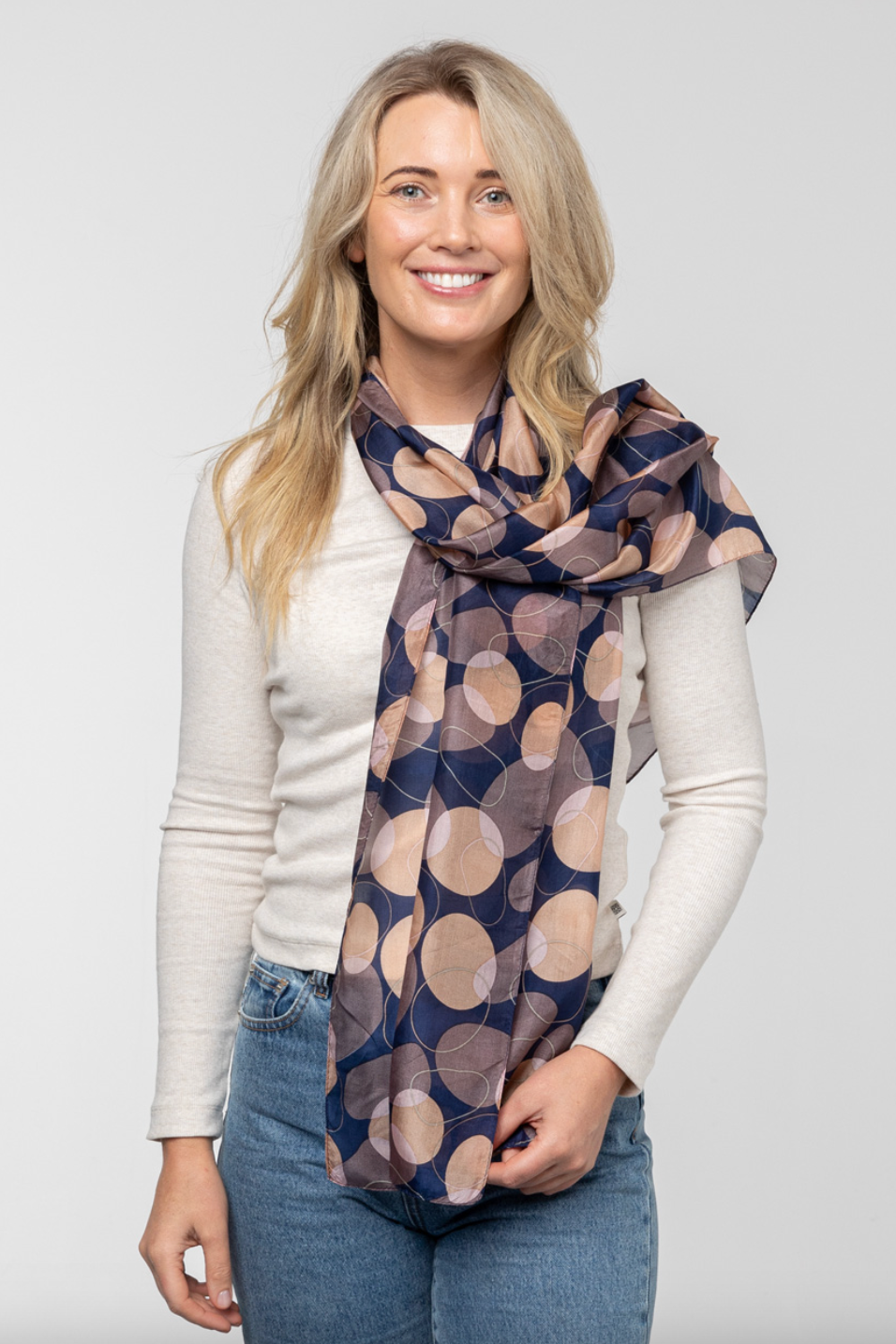 Organic Shapes Silk Scarf - Ind/Blush