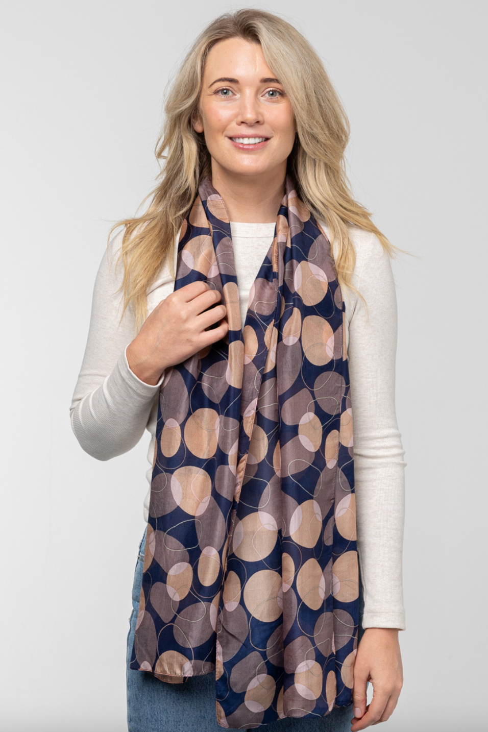 Organic Shapes Silk Scarf - Ind/Blush