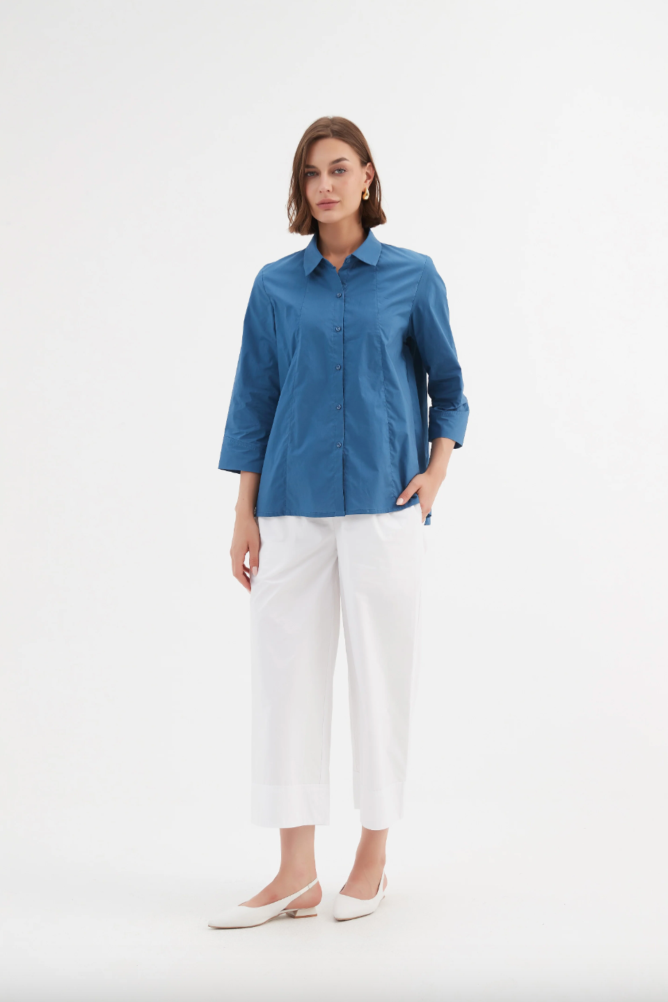 Pin Tuck Detail Shirt - Marine Blue