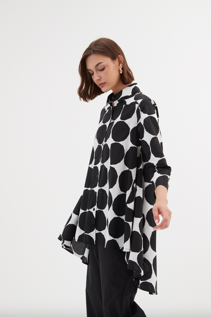 Print Swing Back Shirt - Black Spot