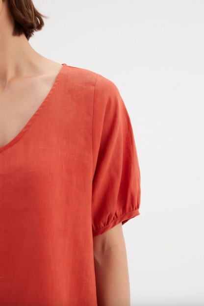 Bishop Sleeve Top - Vermillion