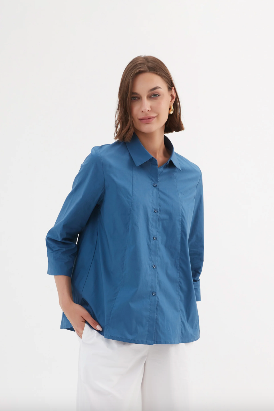 Pin Tuck Detail Shirt - Marine Blue