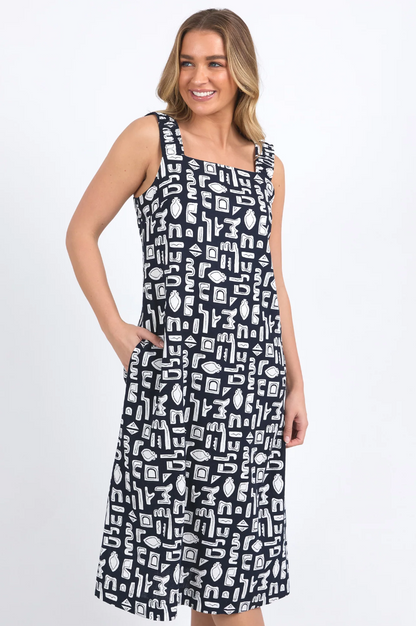 Etched Geo Dress - Navy