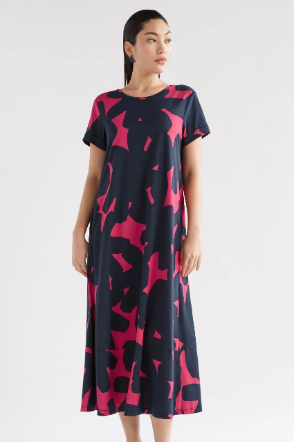 Elk Haki Dress - Navy Terra Print