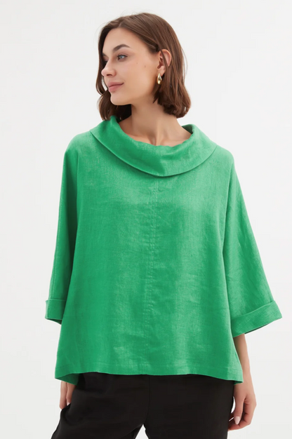 Funnel Neck Boxy Top - Cool Green