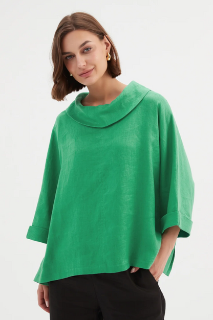 Funnel Neck Boxy Top - Cool Green