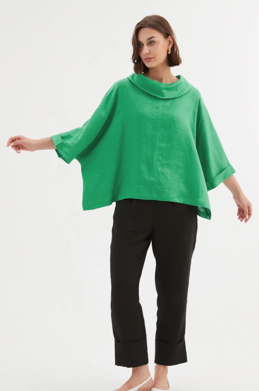 Funnel Neck Boxy Top - Cool Green