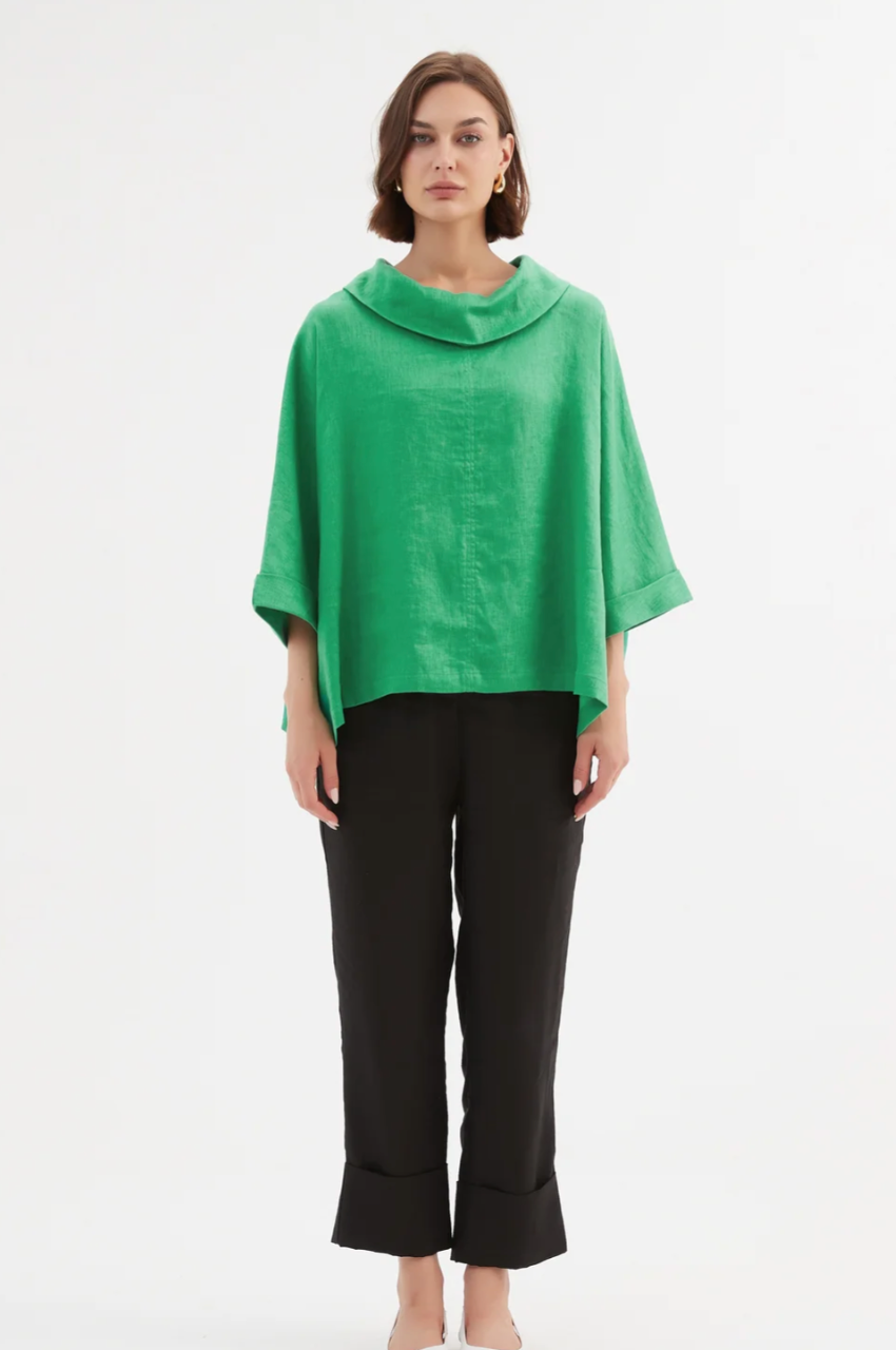 Funnel Neck Boxy Top - Cool Green