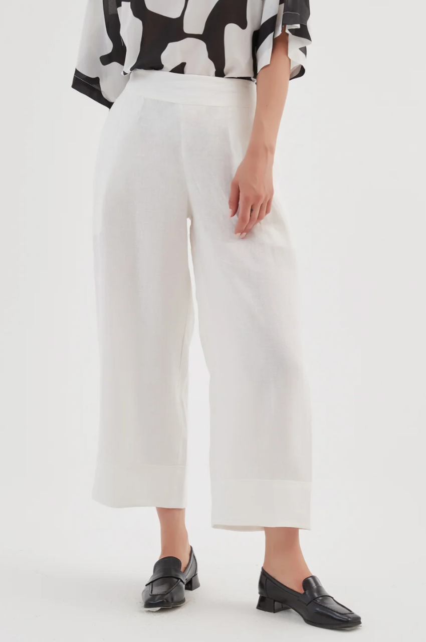 Wide Leg Linen Pant - White