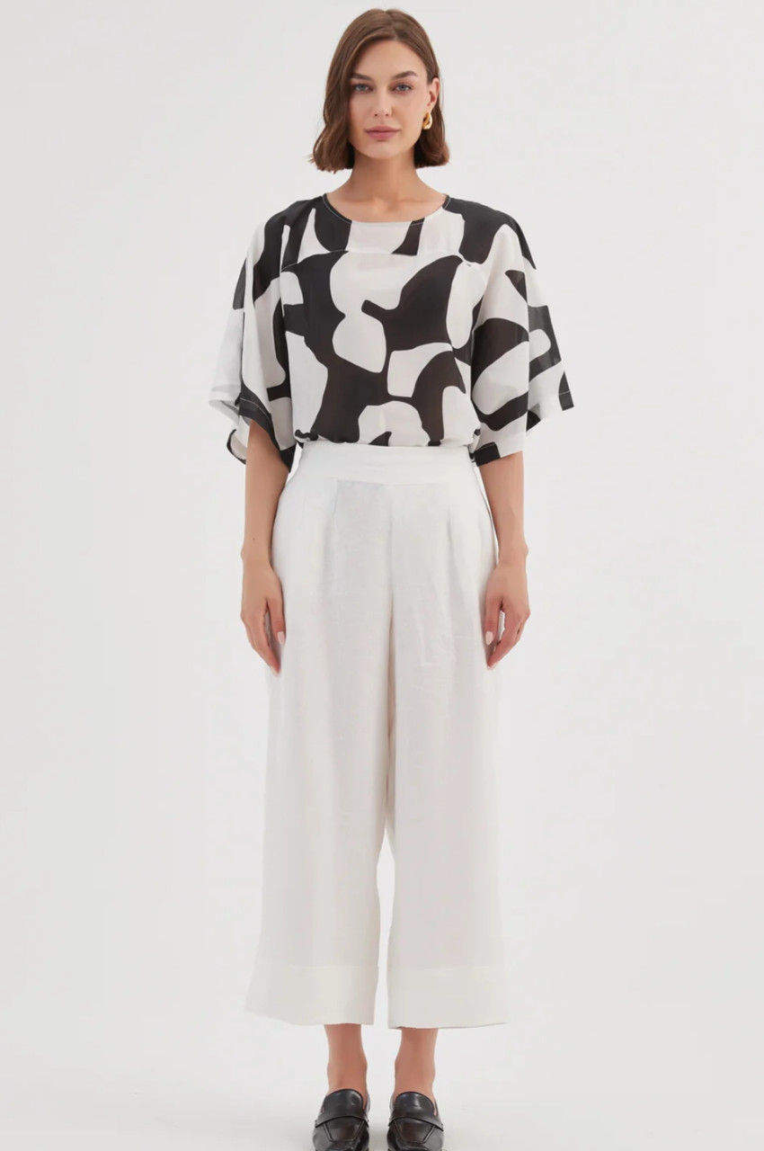 Wide Leg Linen Pant - White