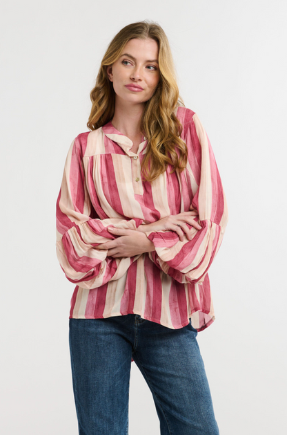 Billow Blouse - Pink/Beige Print