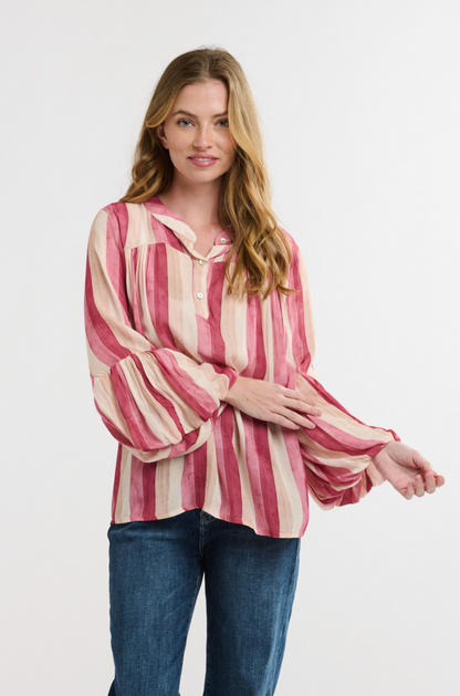 Billow Blouse - Pink/Beige Print