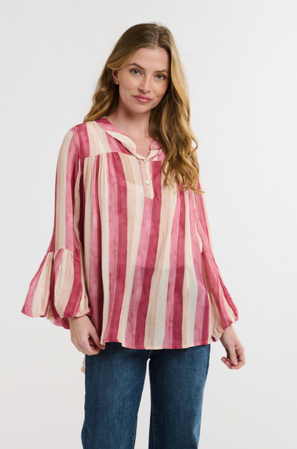 Billow Blouse - Pink/Beige Print