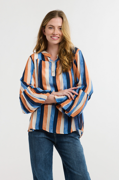 Billow Blouse - Navy/Orange Print