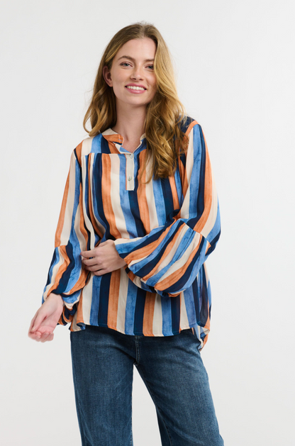 Billow Blouse - Navy/Orange Print