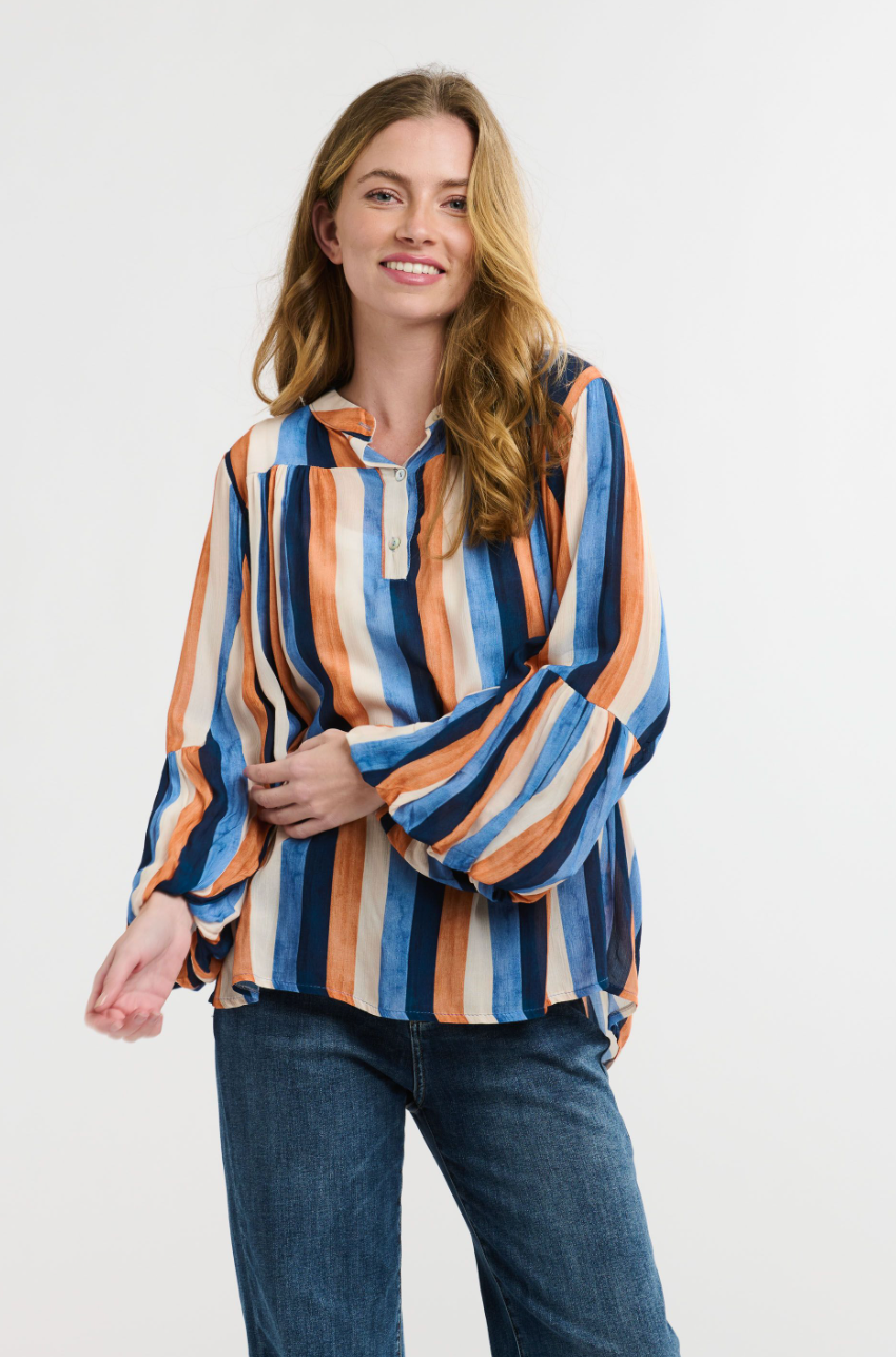 Billow Blouse - Navy/Orange Print