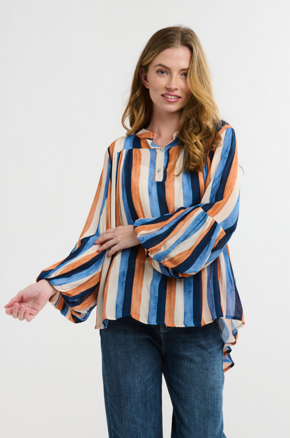 Billow Blouse - Navy/Orange Print