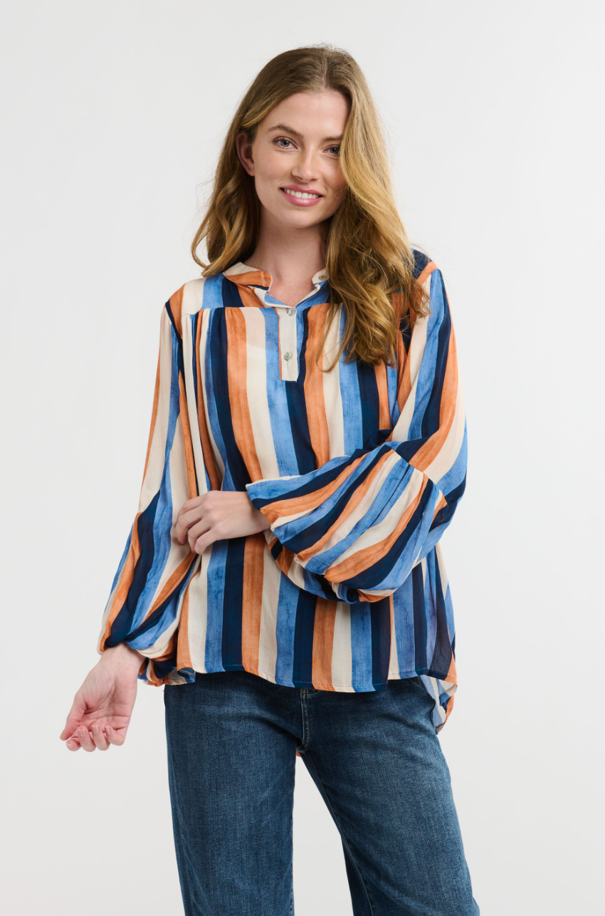 Billow Blouse - Navy/Orange Print