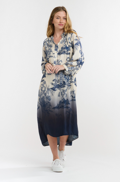 Hills Button Through Dress - Navy Print