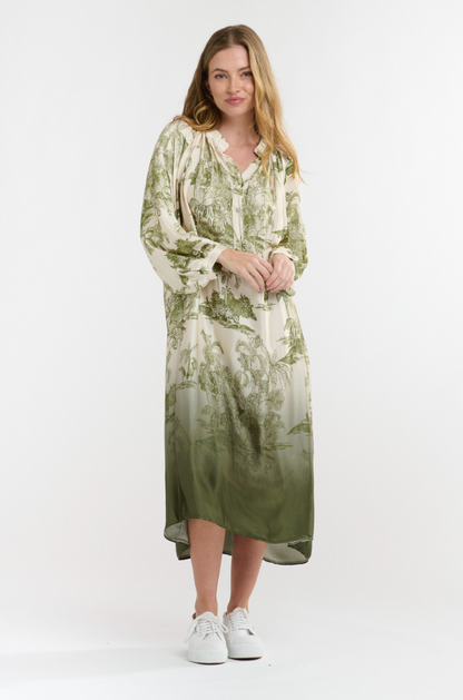 Hills Button Through Dress - Khaki Print