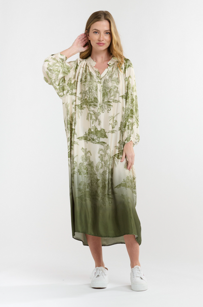 Hills Button Through Dress - Khaki Print