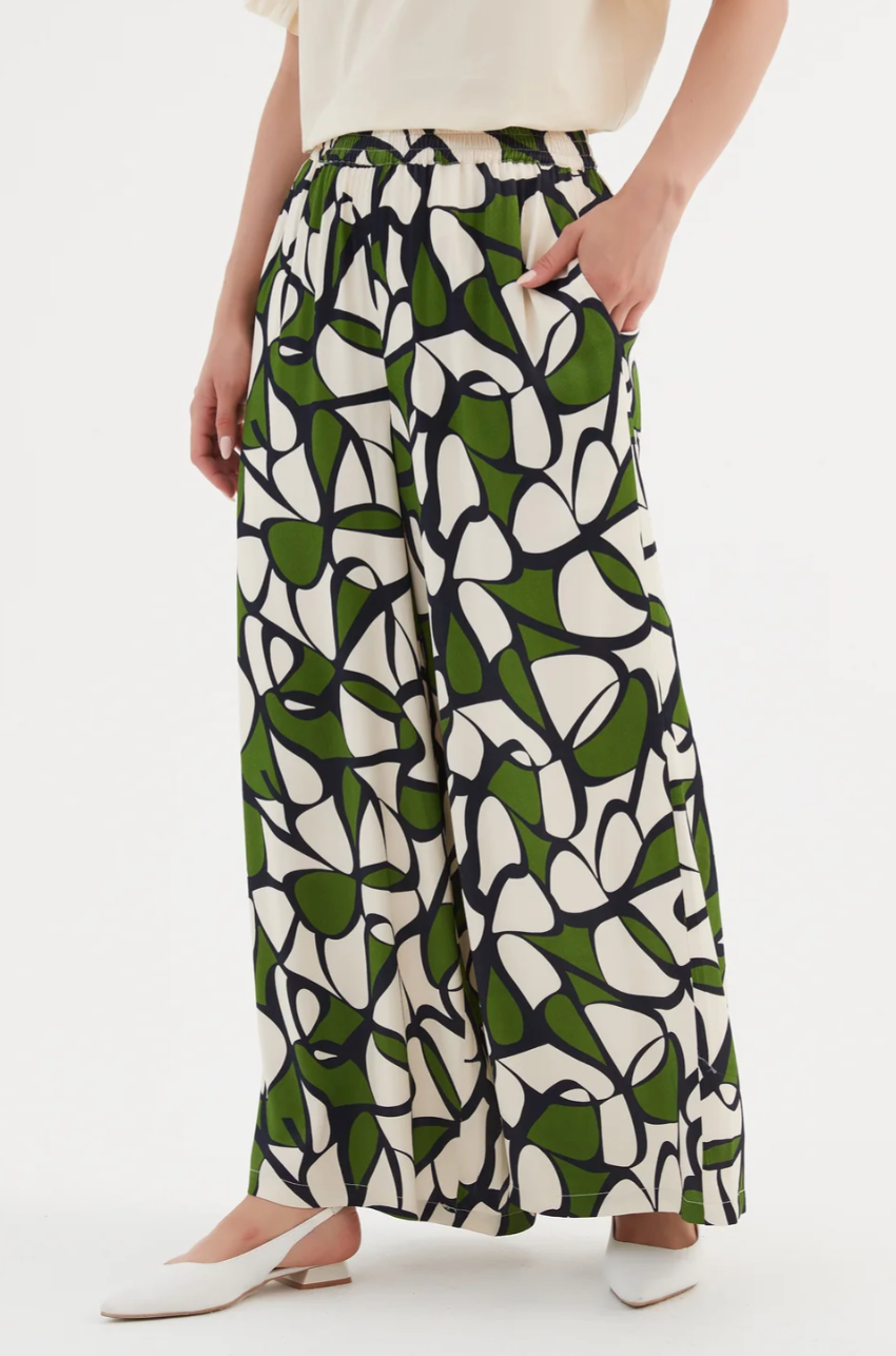 Wide Leg Print Pant - Green Oasis