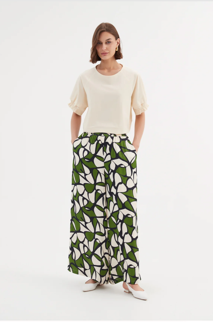 Wide Leg Print Pant - Green Oasis