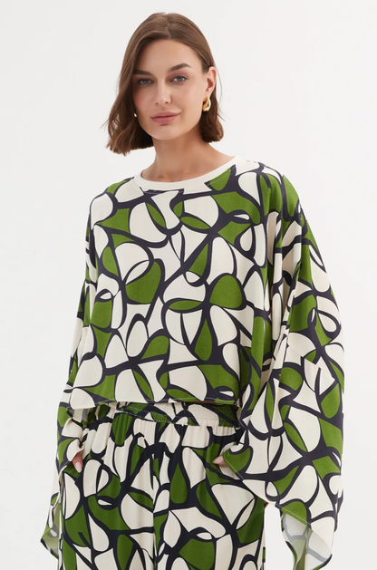 Oversized Print Layer Top - Green Oasis