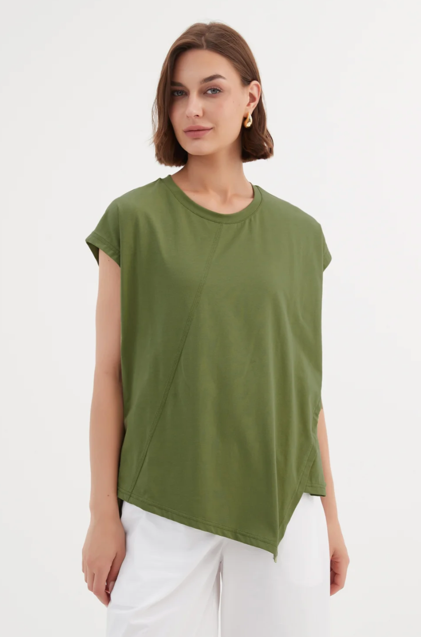 Assymetric Seam Tee - Olive