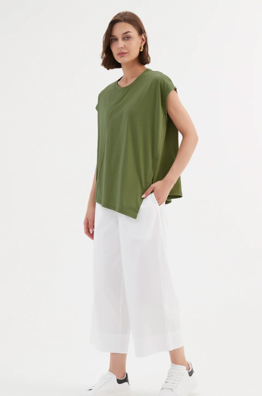 Assymetric Seam Tee - Olive