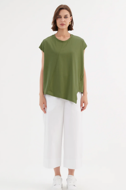 Assymetric Seam Tee - Olive