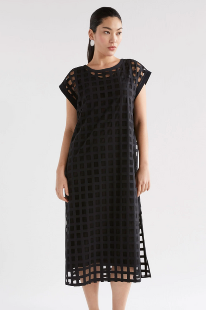 Grid Burnout Midi Dress - Black