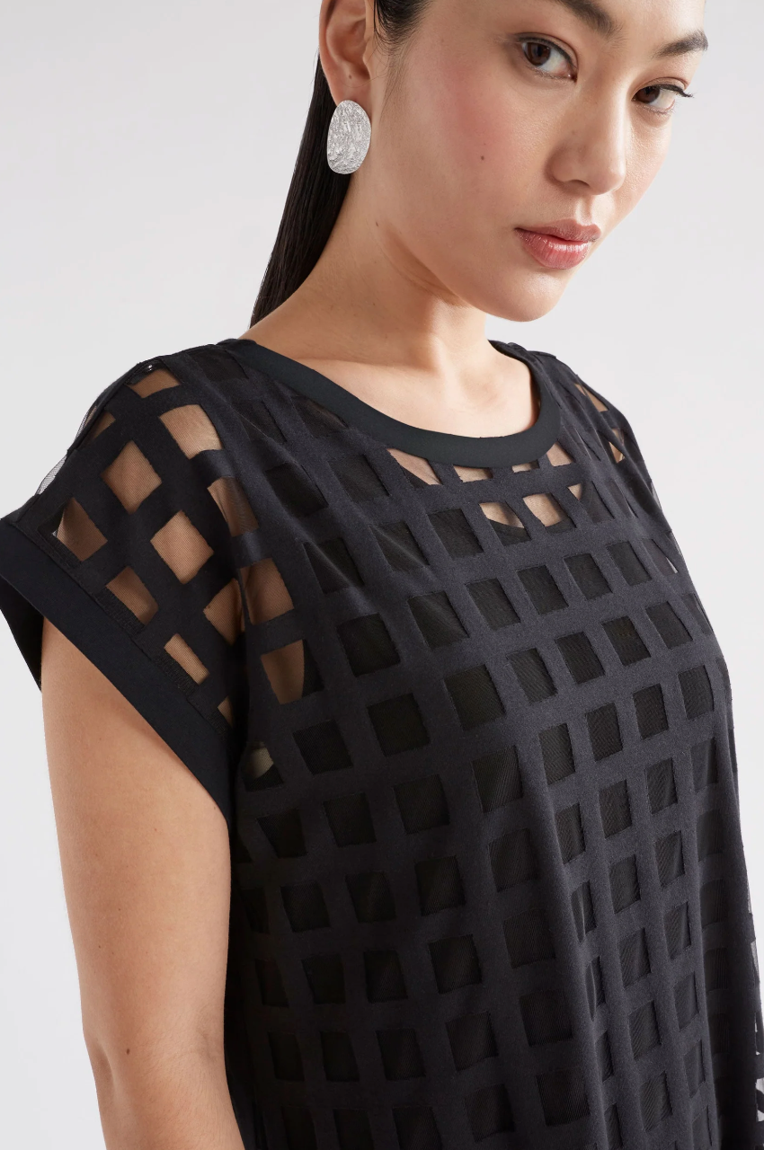 Elk Grid Burnout Midi Dress - Black