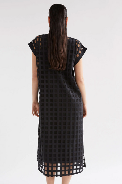 Elk Grid Burnout Midi Dress - Black