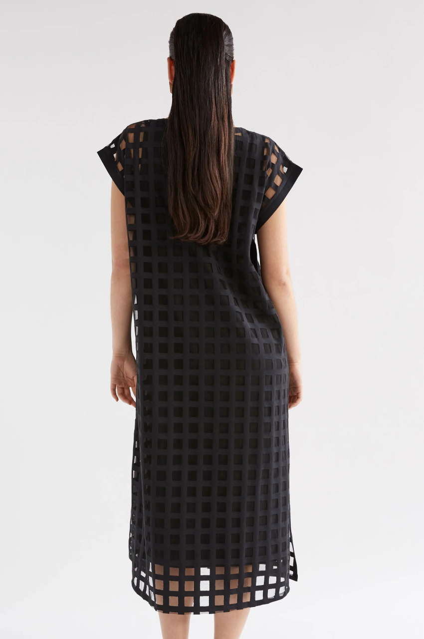 Elk Grid Burnout Midi Dress - Black