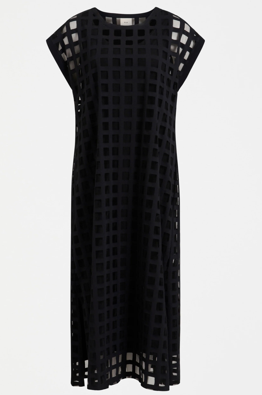 Grid Burnout Midi Dress - Black