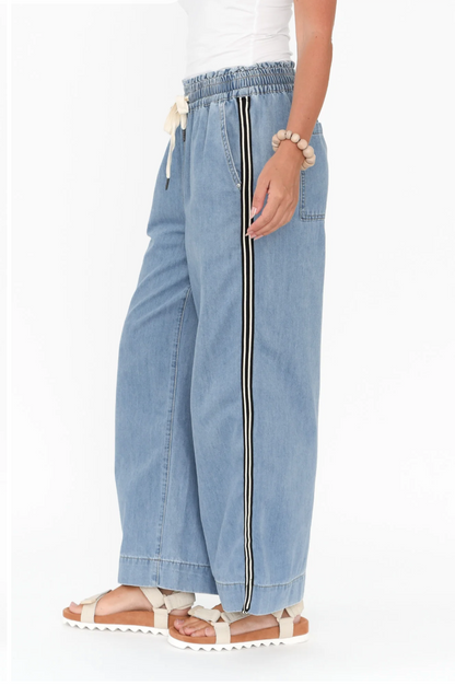 Greta Wide Leg Pant - Lt Blue/Stripe