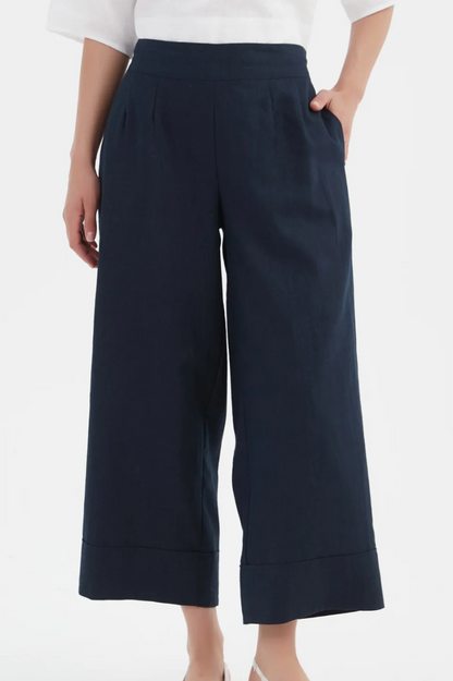 Cropped Wide Leg Pant - Navy