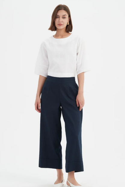 Cropped Wide Leg Pant - Navy