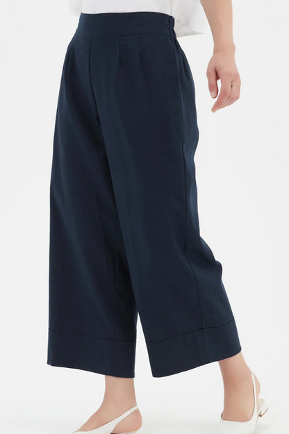 Cropped Wide Leg Pant - Navy