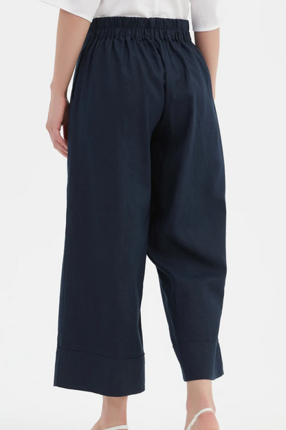 Cropped Wide Leg Pant - Navy