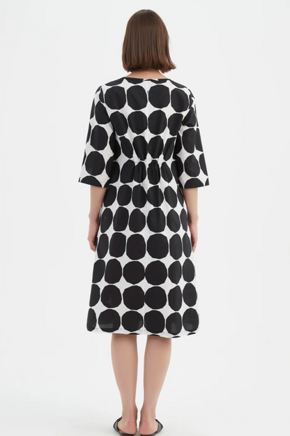 Curve Seam Poplin Dress - Black Spot