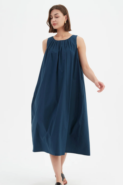 Pleat Neck Dress - Deep Ocean